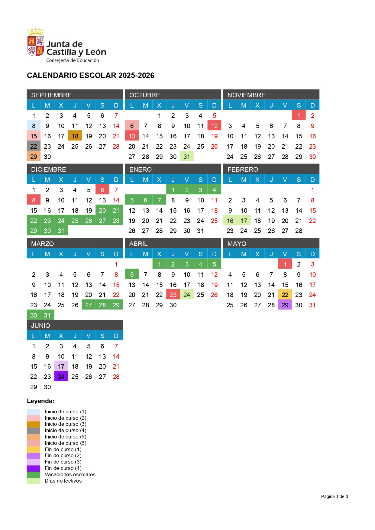 Calendario escolar curso 25-26